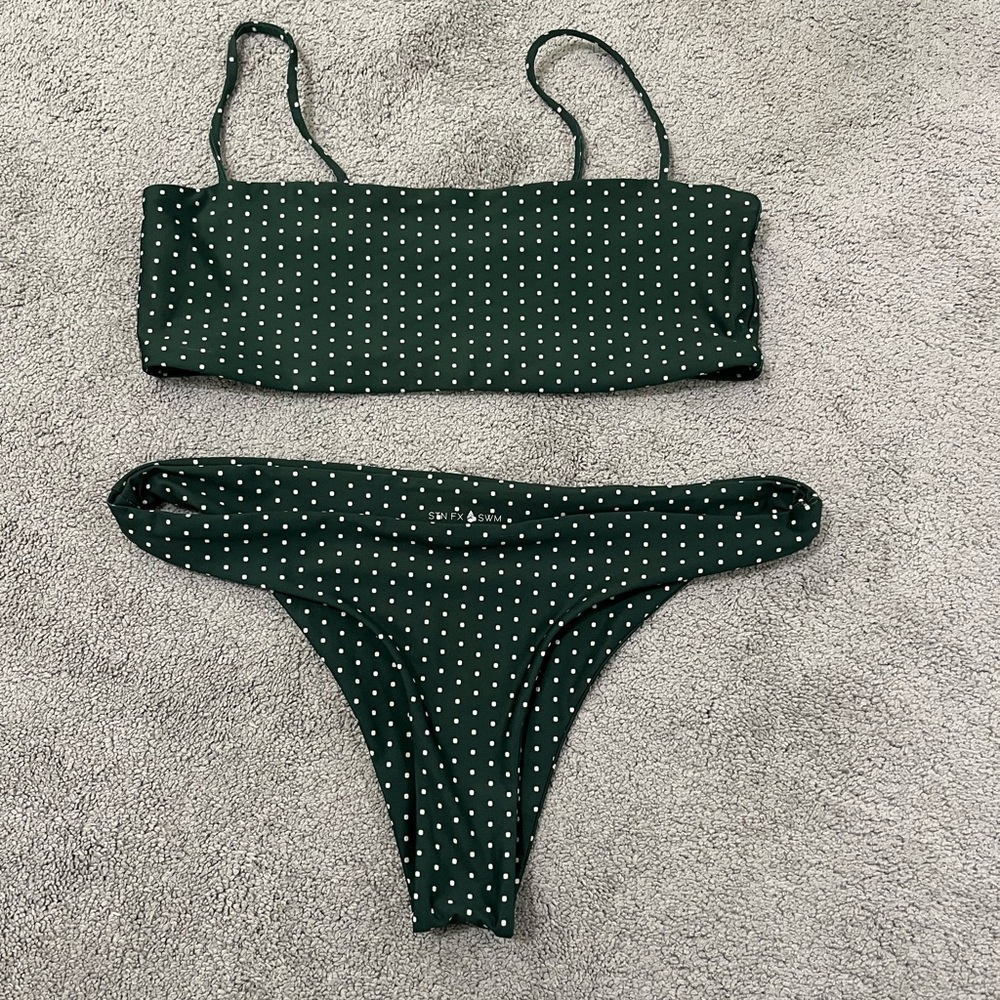 Stone Fox Swim Green Polka Dot Bikini Set size L